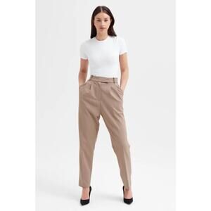 NWT Because of Alice Tan Pleated Straight Leg Trouser Size Small